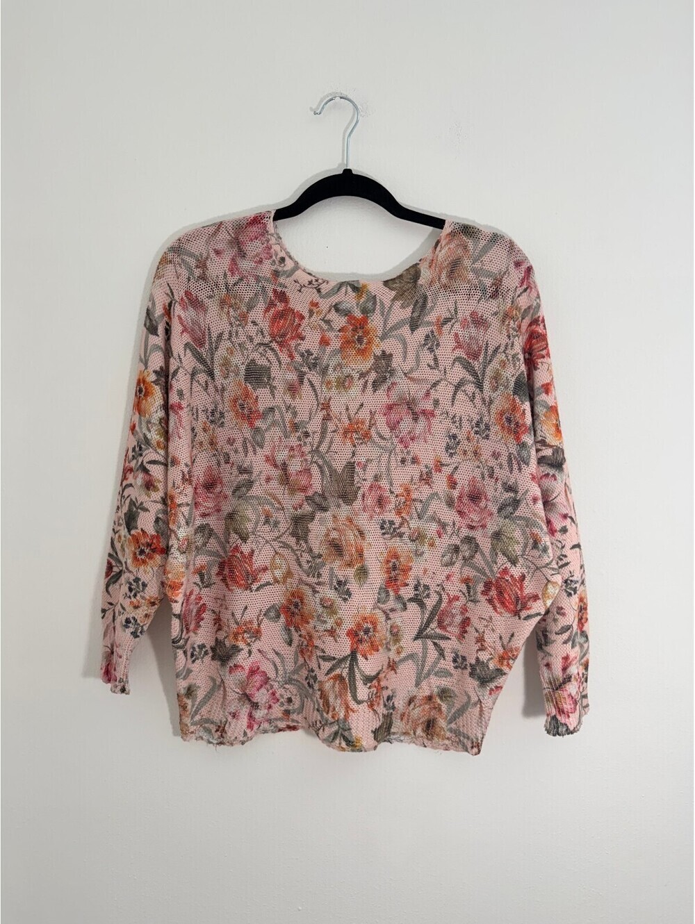 Luisa Ricci Italy Floral Knit Sweater Pink Lightweight Long Sleeve Size M